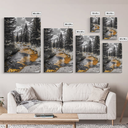 Forest Stream, Autumn Glow, Mountain Trees, Framed Canvas Print, Rustic Cabin Wall Art, Nature Photography, Fall Landscape Decor