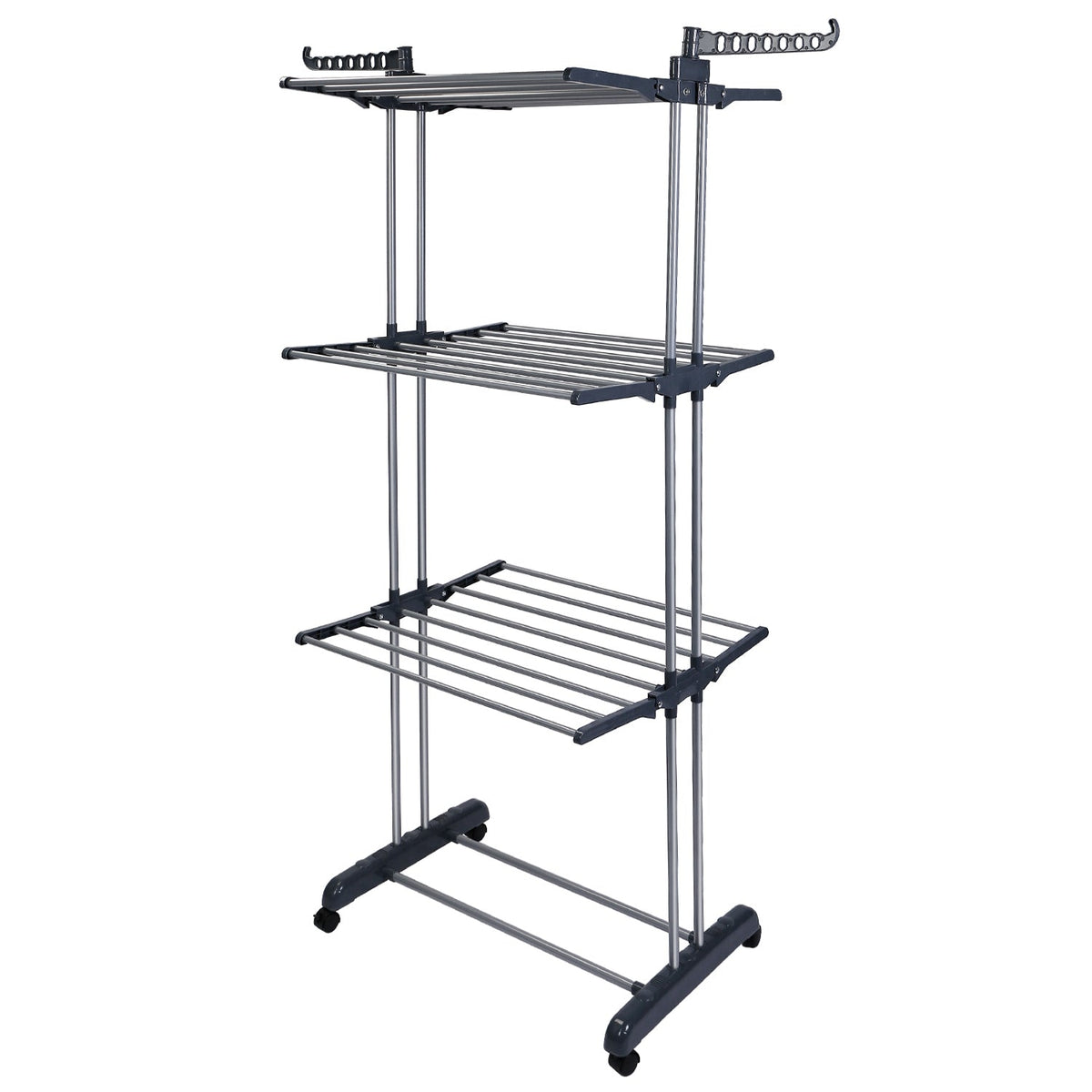 Clothes Drying Rack Rolling Collapsible Laundry Dryer Hanger Stand Rail Shelve_x000B__x000B_Wardrobe Clothing Drying Racks w/ Dual Side Wings