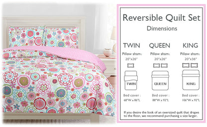 Mariah Floral Pink Polka Dot Reversible Comforter Set with Decor Pillows