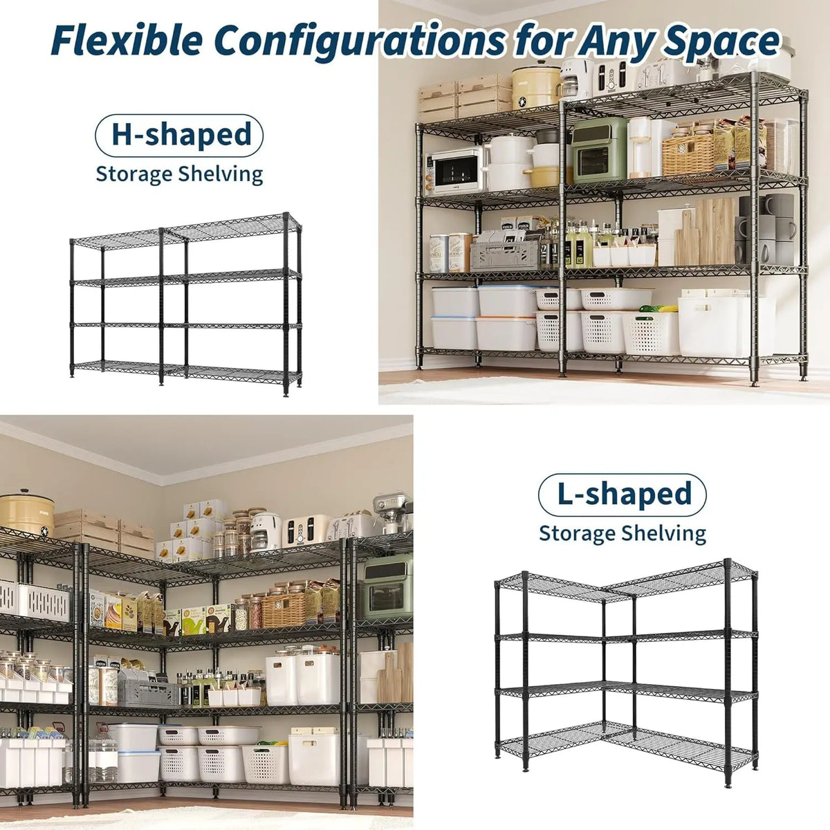 Heavy Duty 4-Tier Storage Shelves Adjustable Metal Wire Shelf, 1060 lbs Capacity Ideal for Kitchen, Pantry, Garage