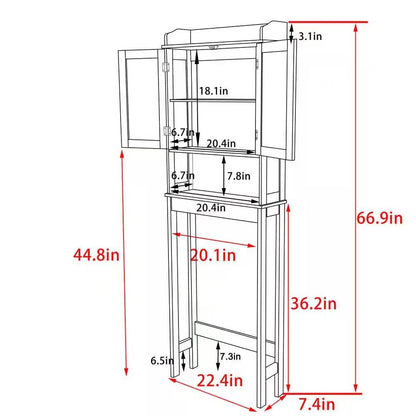 Over the Toilet Bathroom Storage Cabinet Shelving Unit in White Wood Finish