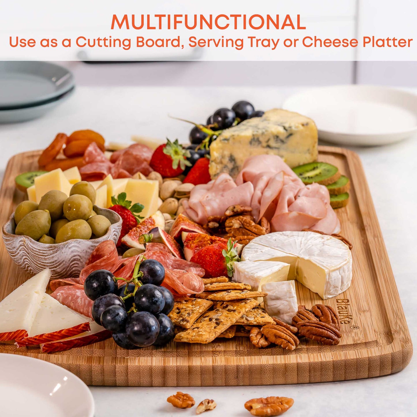 Extra Large Wood Cutting Board 18x12 inch - Butcher Block with Juice Groove, Serving Tray - Wooden Chopping Board for Kitchen