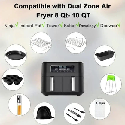8 Quart Dual Basket Air Fryer Grill Rack and Accessory Set