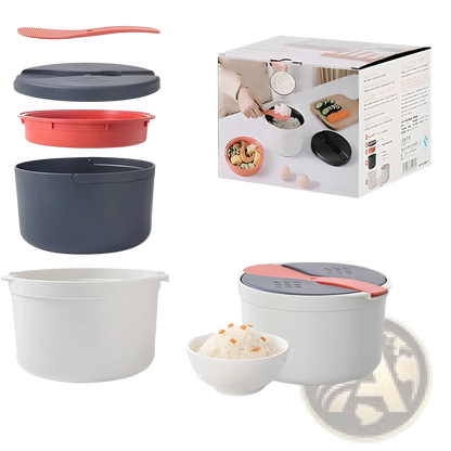 Microwave Rice Cooker 2l Steamer with Strainer Spoon